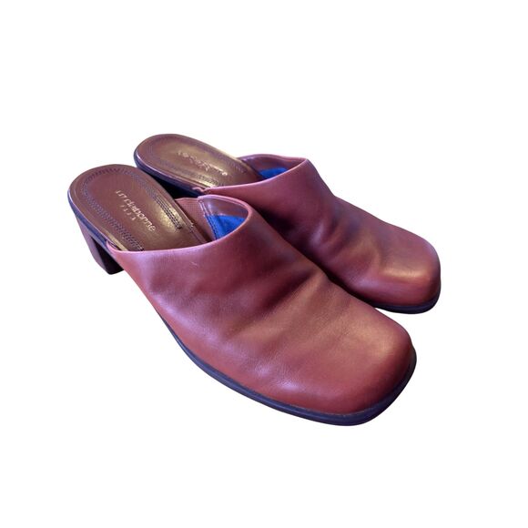 Liz Claiborne Brown Leather Square Toe Mule Heels Flex Comfort Shoes 7.5 Y2K 90s - Picture 1 of 11